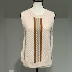 NWT hen & thread Cream and Brown Striped Knit Sweater Vest size Small.